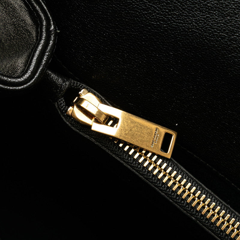 サンローラン YSLモノグラム Vステッチ ハンドバッグ ショルダーバッグ 2WAY ブラック レザー レディース SAINT LAURENT 【中古】