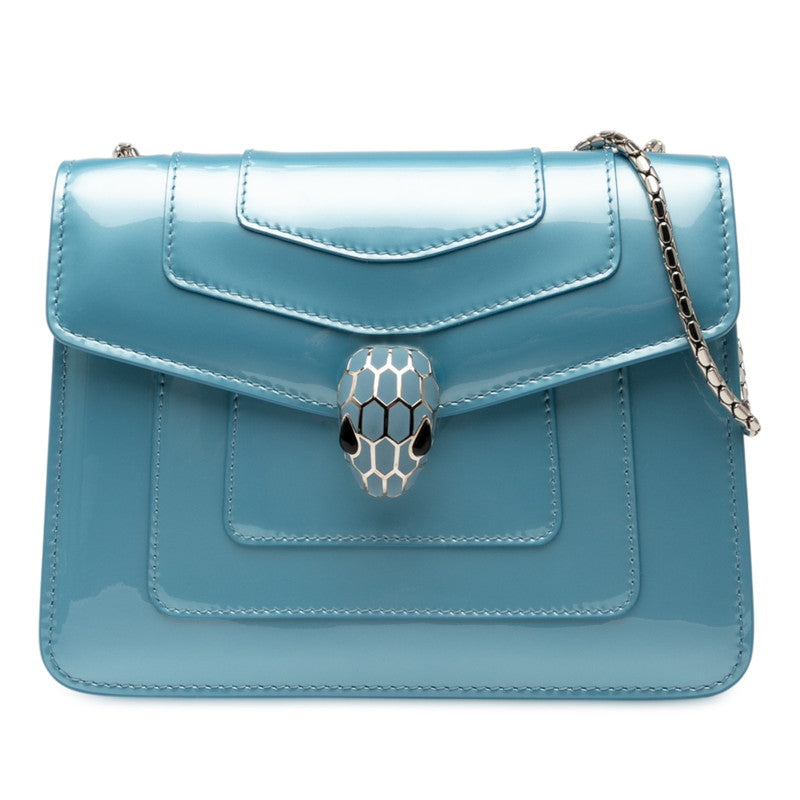 ブルガリ セルペンティ フォーエバー チェーン ショルダーバッグ ブルー エナメル レザー レディース BVLGARI 【中古】