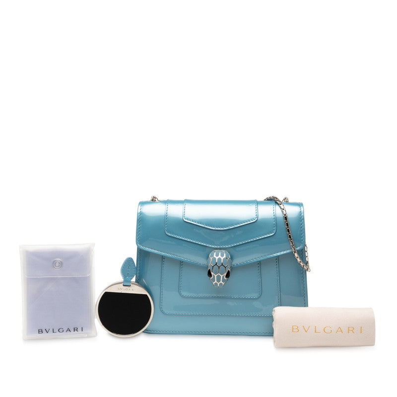 ブルガリ セルペンティ フォーエバー チェーン ショルダーバッグ ブルー エナメル レザー レディース BVLGARI 【中古】