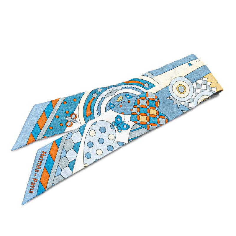 エルメス ツイリー LES MURMURES DE LA FORET 森のささやき スカーフ ブルージーン オレンジ クリーム シルク レディース HERMES 【中古】