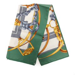 エルメス カレ90 GRAND MANEGE 大調教術 馬具 スカーフ グリーン マルチカラー シルク レディース HERMES 【中古】