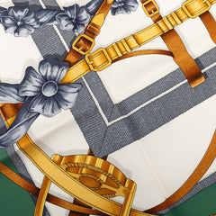 エルメス カレ90 GRAND MANEGE 大調教術 馬具 スカーフ グリーン マルチカラー シルク レディース HERMES 【中古】