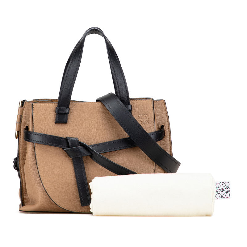 ロエベ ゲートトップハンドル ミニ ショルダーバッグ ハンドバッグ 2WAY モカ ブラック レザー レディース LOEWE 【中古】