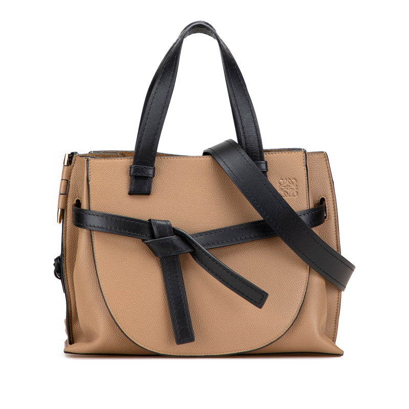 ロエベ ゲートトップハンドル ミニ ショルダーバッグ ハンドバッグ 2WAY モカ ブラック レザー レディース LOEWE 【中古】