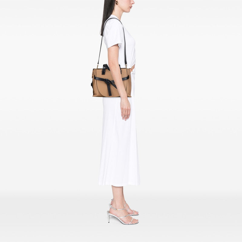 ロエベ ゲートトップハンドル ミニ ショルダーバッグ ハンドバッグ 2WAY モカ ブラック レザー レディース LOEWE 【中古】