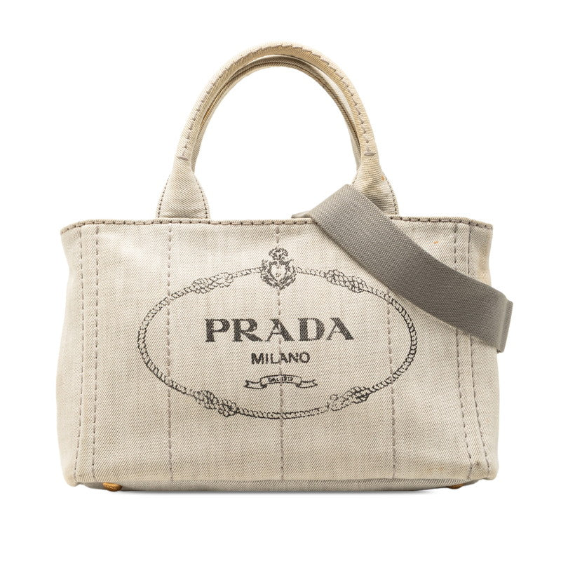 プラダ カナパ ミニ 三角ロゴプレート ハンドバッグ ショルダーバッグ 2WAY 1BG439 グレー キャンバス レディース PRADA 【中古】