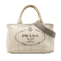 プラダ カナパ ミニ 三角ロゴプレート ハンドバッグ ショルダーバッグ 2WAY 1BG439 グレー キャンバス レディース PRADA 【中古】