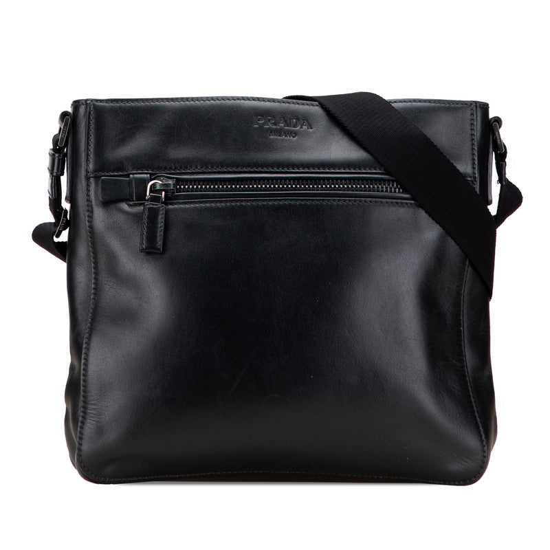 プラダ ロゴ 斜め掛け ショルダーバッグ ブラック レザー レディース PRADA 【中古】