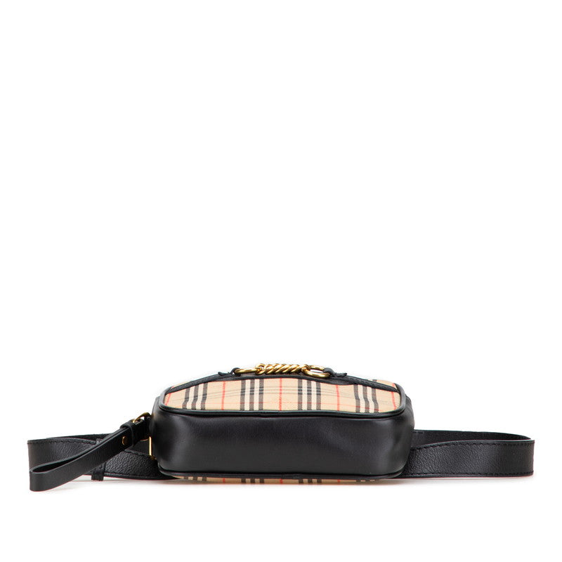 バーバリー ノバチェック ウエストバッグ ボディバッグ ベージュ ブラック キャンバス レザー レディース BURBERRY 【中古】