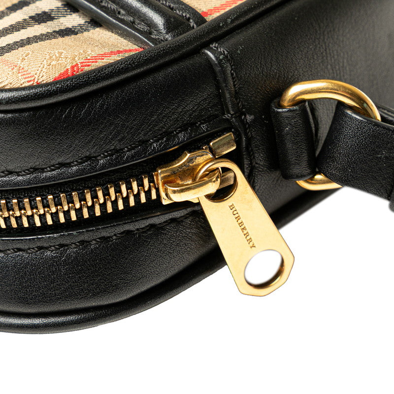 バーバリー ノバチェック ウエストバッグ ボディバッグ ベージュ ブラック キャンバス レザー レディース BURBERRY 【中古】