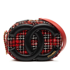シャネル ココマーク チェーン ショルダーバッグ レッド ブラック ツイード レザー レディース CHANEL 【中古】
