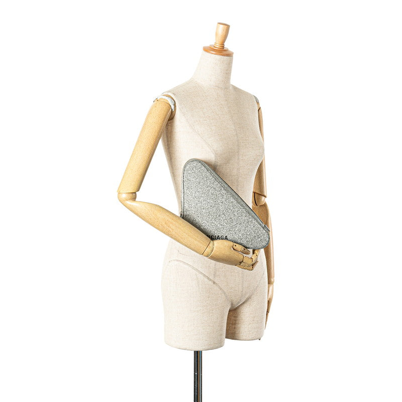 バレンシアガ トライアングル グリッター クラッチバッグ 476976 シルバー レザー レディース BALENCIAGA 【中古】