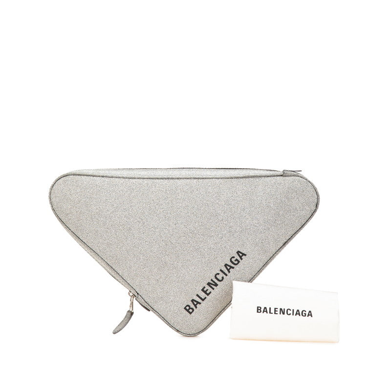 バレンシアガ トライアングル グリッター クラッチバッグ 476976 シルバー レザー レディース BALENCIAGA 【中古】