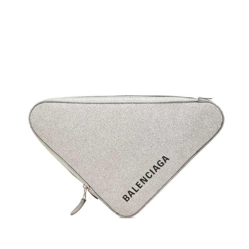 バレンシアガ トライアングル グリッター クラッチバッグ 476976 シルバー レザー レディース BALENCIAGA 【中古】