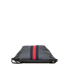 グッチ GGスプリーム シェリーライン ドローストリング リュック バックパック 473872 グレー ブラック PVC レザー レディース GUCCI 【中古】