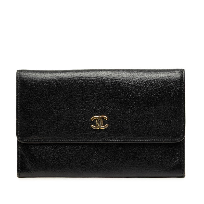 シャネル ココマーク 二つ折り財布 ブラック レザー レディース CHANEL 中古