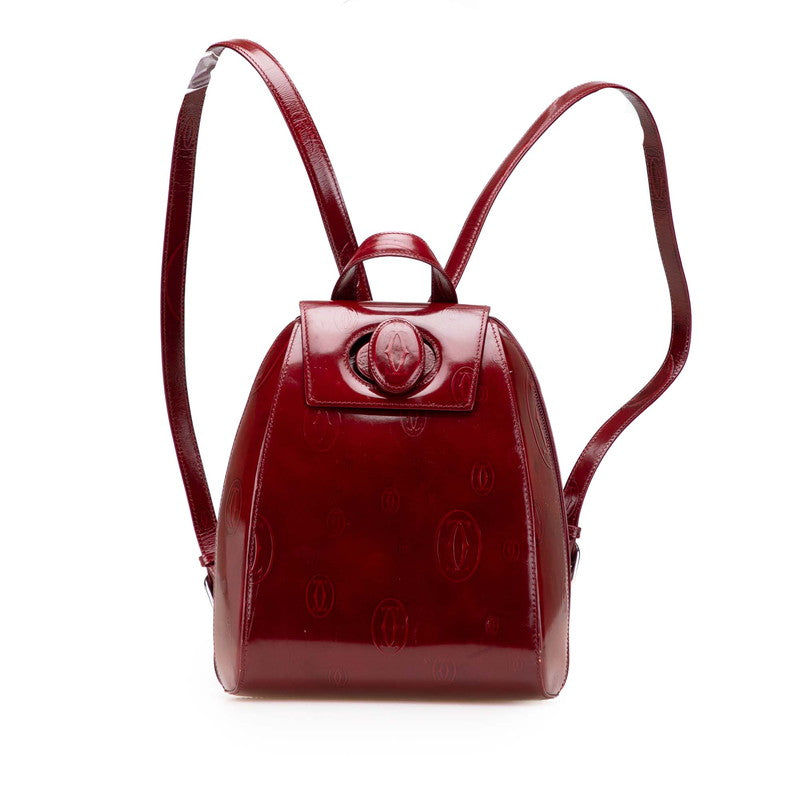 カルティエ マストライン リュック バックパック ワインレッド ボルドー レザー レディース CARTIER 【中古】