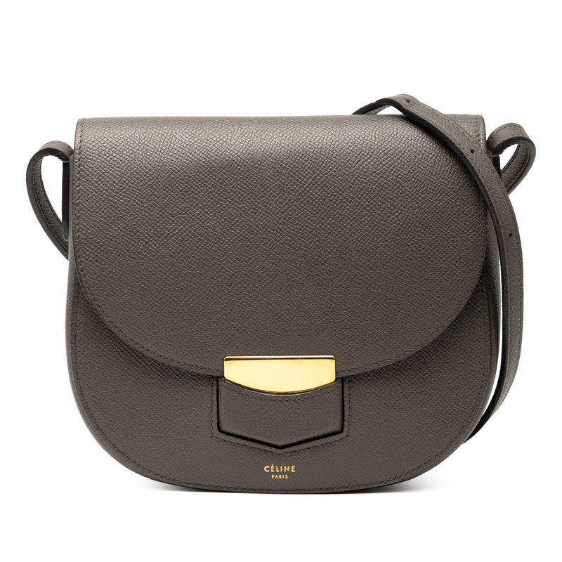 セリーヌ トロッター スモール ショルダーバッグ グレー レザー レディース CELINE 【中古】