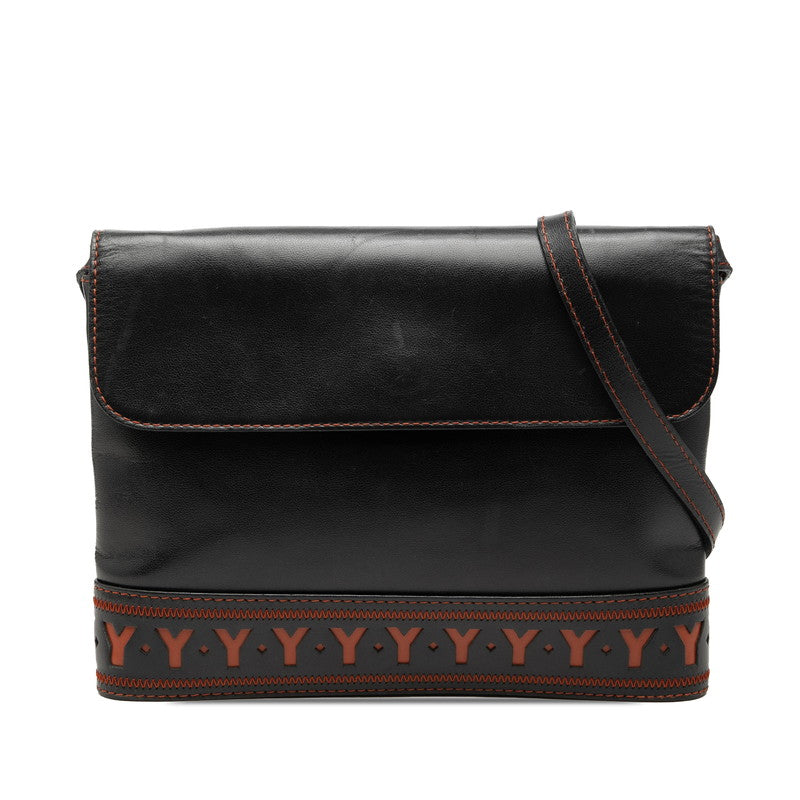 サンローラン Yカット ショルダーバッグ ブラック オレンジ レザー レディース SAINT LAURENT 中古