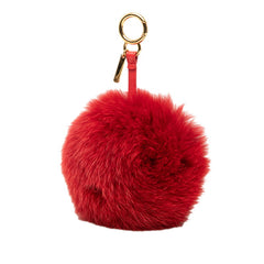 フェンディ ポンポン ハートファー キーホルダー チャーム レッド ファー レディース FENDI 【中古】