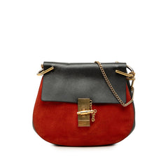 クロエ ドリュー 斜め掛け チェーン ショルダーバッグ ブラック レッド レザー スウェード レディース Chloe 【中古】