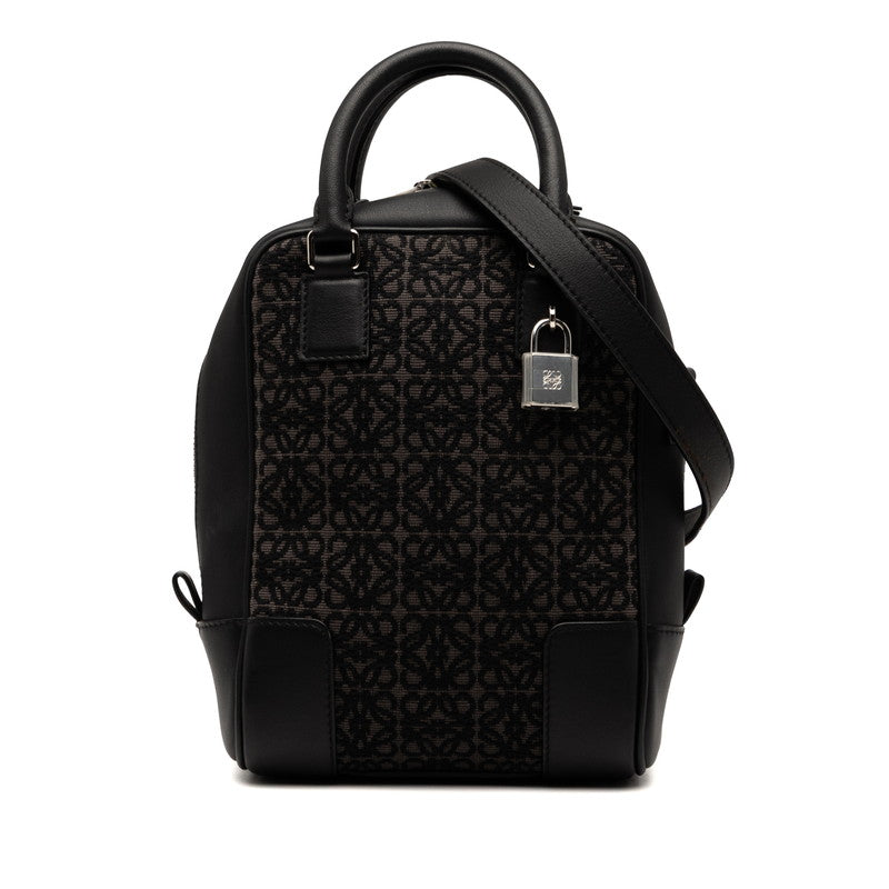 ロエベ アナグラム アマソナ15 ハンドバッグ ショルダーバッグ 2WAY ブラック グレー キャンバス レザー レディース LOEWE 【中古】