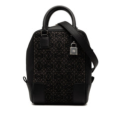 ロエベ アナグラム アマソナ15 ハンドバッグ ショルダーバッグ 2WAY ブラック グレー キャンバス レザー レディース LOEWE 【中古】