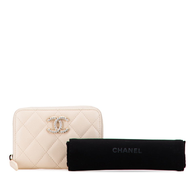 シャネル マトラッセ ココマーク ラインストーン コインケース 小銭入れ ベージュ キャビアスキン レディース CHANEL 【中古】