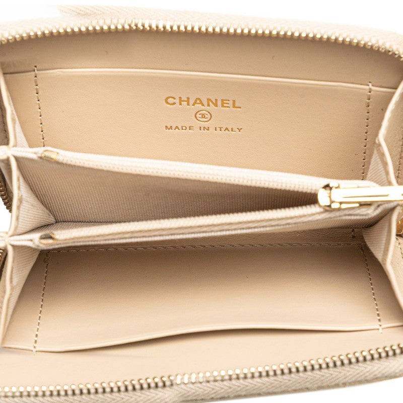シャネル マトラッセ ココマーク ラインストーン コインケース 小銭入れ ベージュ キャビアスキン レディース CHANEL 【中古】