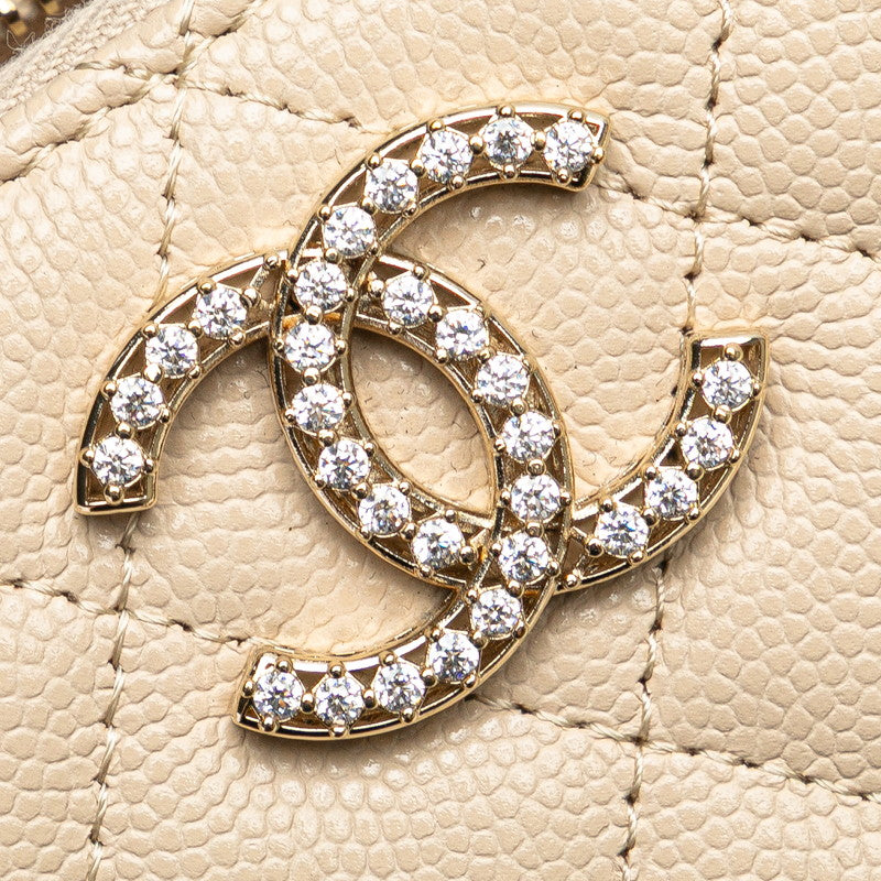 シャネル マトラッセ ココマーク ラインストーン コインケース 小銭入れ ベージュ キャビアスキン レディース CHANEL 【中古】