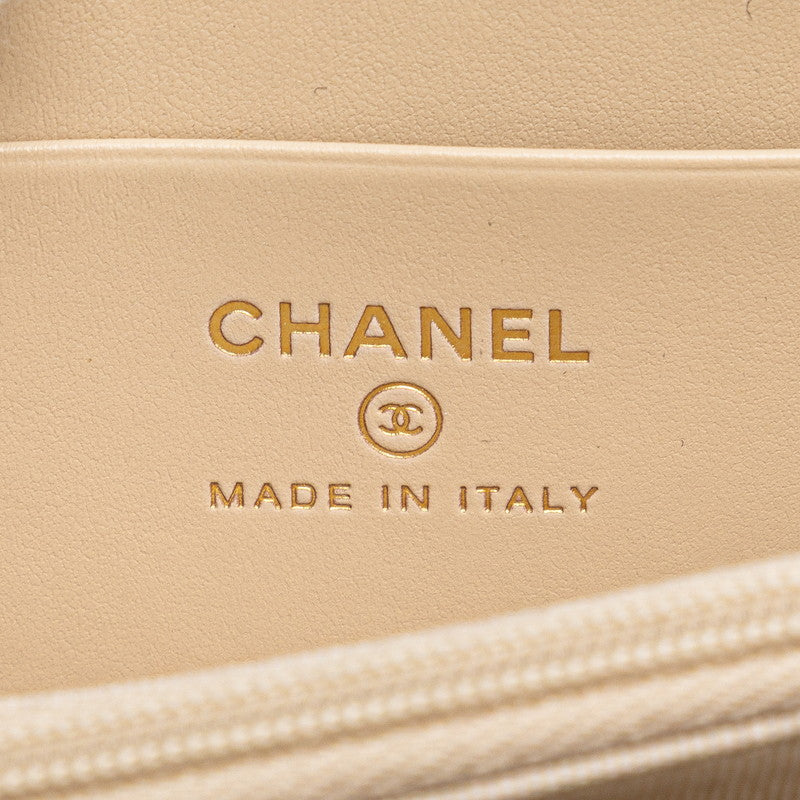 シャネル マトラッセ ココマーク ラインストーン コインケース 小銭入れ ベージュ キャビアスキン レディース CHANEL 【中古】