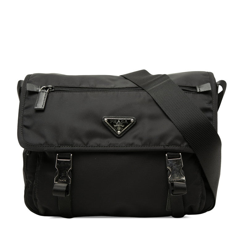 プラダ 三角ロゴプレート 斜め掛け ショルダーバッグ 1BD953 ブラック ナイロン レザー レディース PRADA 【中古】