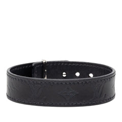 ルイ ヴィトン モノグラム LV スリム シャドウ ブレスレット サイズ19 M4165 ブラック レザー レディース LOUIS VUITTON 【中古】