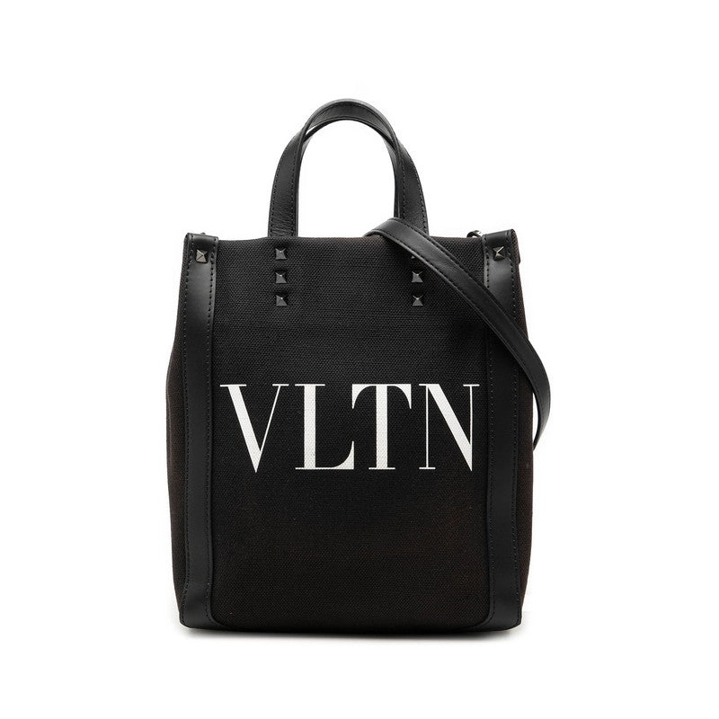 ヴァレンチノ ロックスタッズ ハンドバッグ ショルダーバッグ 2WAY VLTN ブラック ホワイト キャンバス レザー レディース Valentino 【中古】