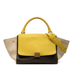 セリーヌ トラペーズ ハンドバッグ 2WAY ショルダーバッグ イエロー ブラウン アイボリー レザー レディース CELINE 中古