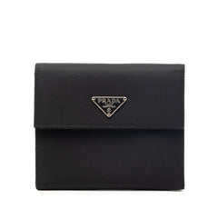 プラダ 三角ロゴプレート 三つ折り財布 M170 ネロ ブラック ナイロン レザー レディース PRADA 【中古】