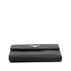 プラダ 三角ロゴプレート 三つ折り財布 M170 ネロ ブラック ナイロン レザー レディース PRADA 【中古】