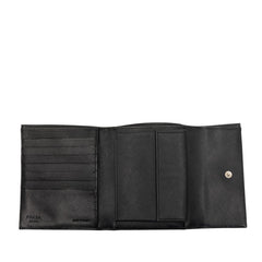 プラダ 三角ロゴプレート 三つ折り財布 M170 ネロ ブラック ナイロン レザー レディース PRADA 【中古】