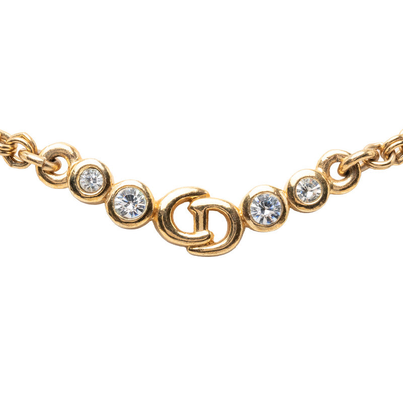 ディオール CDロゴ ネックレス ゴールド メッキ ラインストーン レディース Dior 【中古】