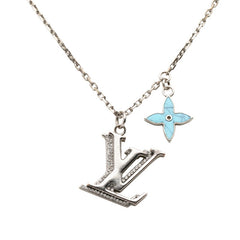 ルイ ヴィトン ペンダント LVイニシャル ネックレス M80208 シルバー ブルー メタル ラインストーン レディース LOUIS VUITTON 【中古】