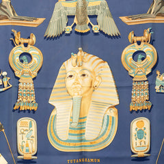 エルメス カレ90 TUTANKHAMUN ツタンカーメン スカーフ ブルー マルチカラー シルク レディース HERMES 【中古】