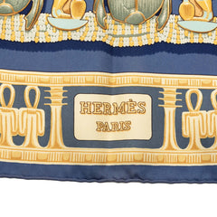 エルメス カレ90 TUTANKHAMUN ツタンカーメン スカーフ ブルー マルチカラー シルク レディース HERMES 【中古】