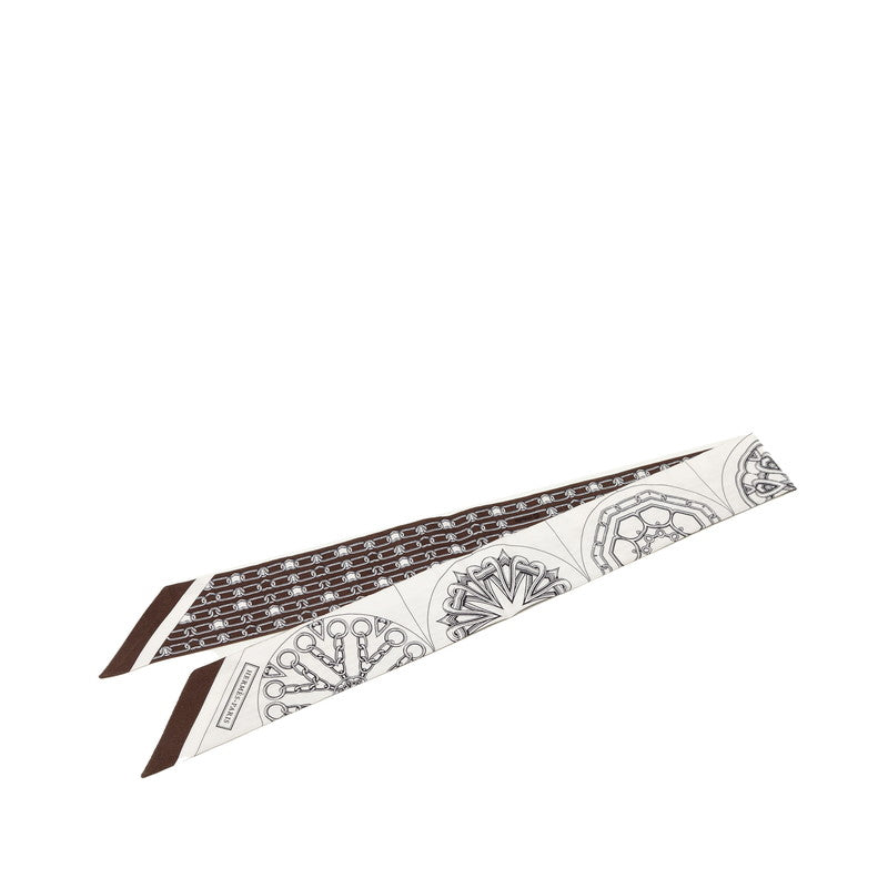 エルメス ツイリー Effet Kaleidoscope カレイドスコープ エフェクト スカーフ ブラウン ホワイト シルク レディース HERMES 【中古】