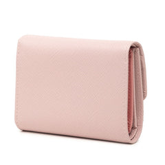 プラダ 三角ロゴプレート 三つ折り財布 1MH025 ピンク サフィアーノレザー レディース PRADA 【中古】