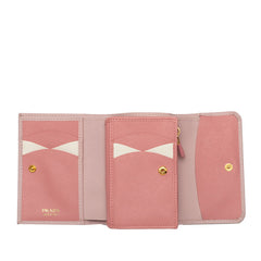プラダ 三角ロゴプレート 三つ折り財布 1MH025 ピンク サフィアーノレザー レディース PRADA 【中古】