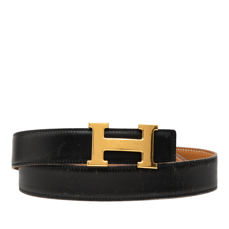 エルメス コンスタンス Hベルト リバーシブル ベルト サイズ:70 ブラック ベージュ ボックスカーフ レディース HERMES 【中古】