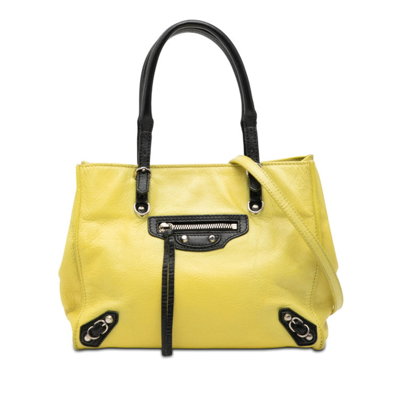 バレンシアガ ペーパー ミニ ハンドバッグ ショルダーバッグ 2WAY イエロー ブラック レザー レディース BALENCIAGA 【中古】