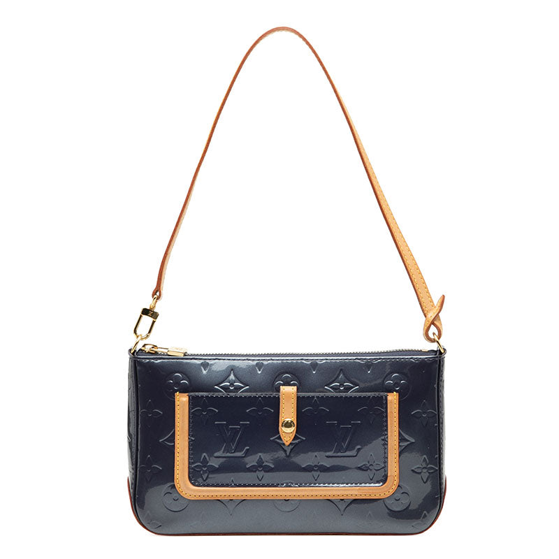 ルイ ヴィトン モノグラム ヴェルニ マロリー スクエア ハンドバッグ アクセサリーポーチ M91332 アンディゴ ブルー パテントレザー レザー レディース LOUIS VUITTON 【中古】