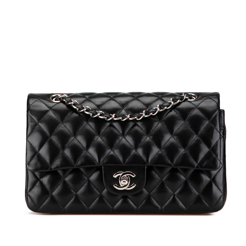 シャネル マトラッセ25 ダブルフラップ ココマーク チェーン ショルダーバッグ ブラック ラムスキン レディース CHANEL 【中古】
