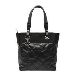 シャネル パリビアリッツトートPM トートバッグ ブラック レザー コーティングキャンバス レディース CHANEL 【中古】